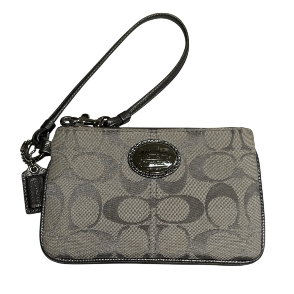Coach Signature Pattern Wristlet in Gray and Black